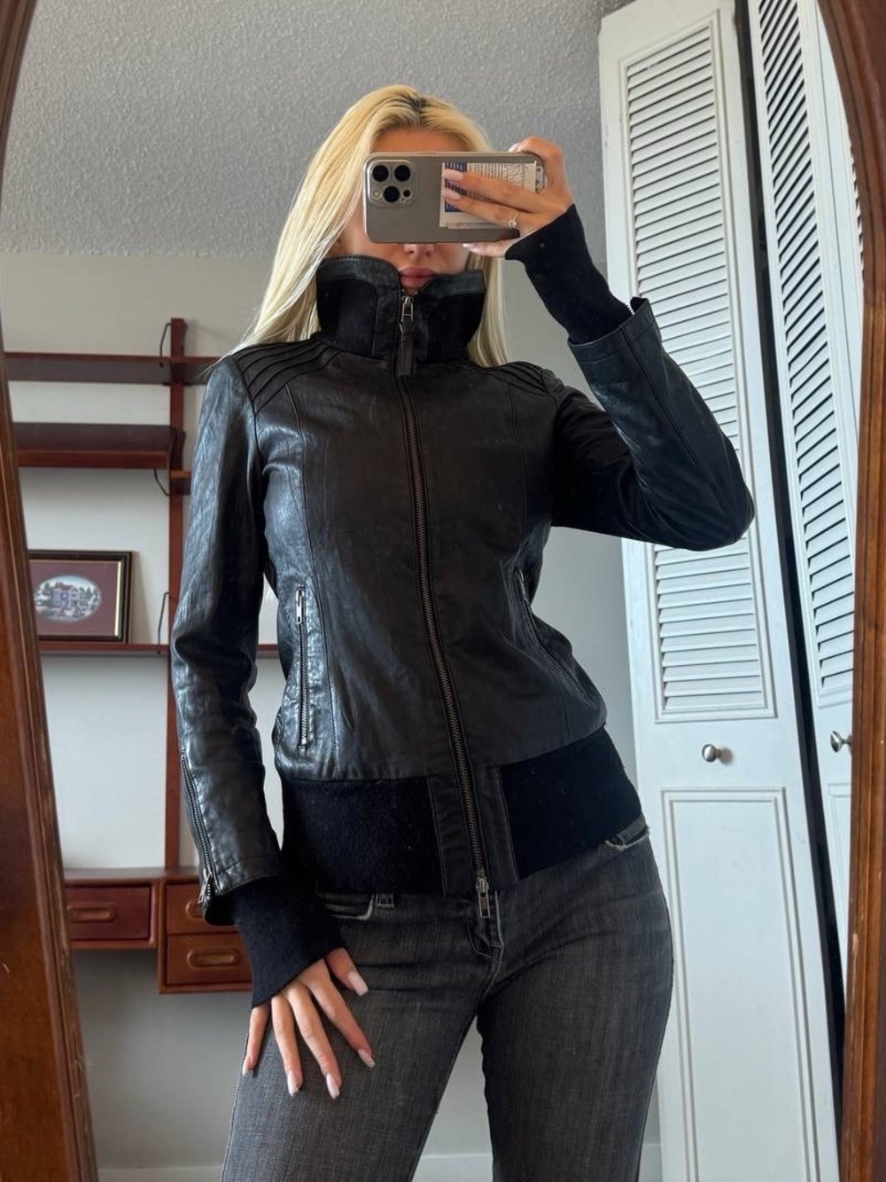 Mackage Black Lambskin Leather Jacket Size Small